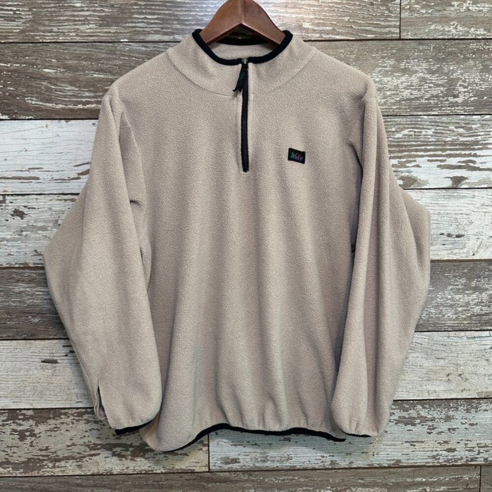 Vintage 90s REI Cream Fleece Outdoor Wear Youth Boy's Thermal Sweater Jacket